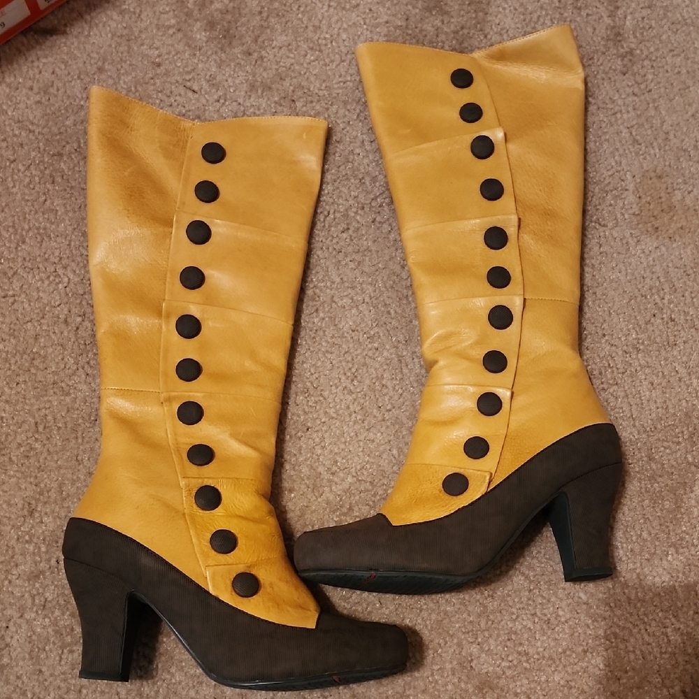 Yellow and Black Knee-High Boots